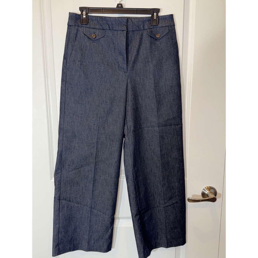 LOFT Womens Dark Indigo Wide Leg Trouser Pants Size 6 Blue High Rise Denim Look